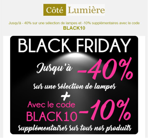 code promo de Côté Lumière e-commerce pour le Black Friday