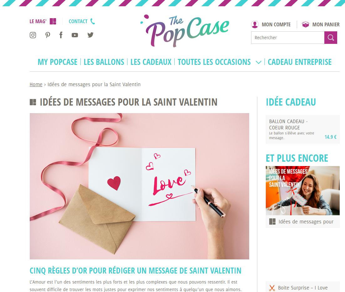 Exemple inspirations clients messages st valentin e-commerce cadeaux femmes hommes