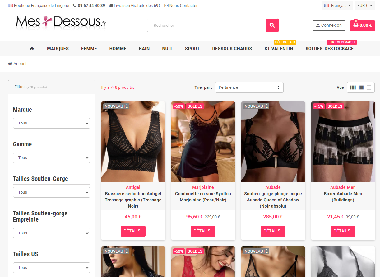 Exemple rubrique St Valentin site e-commerce lingerie femmes et hommes
