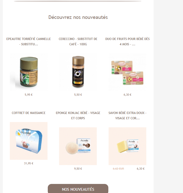Exemple panier automatisé avec liste de produits nouveautés