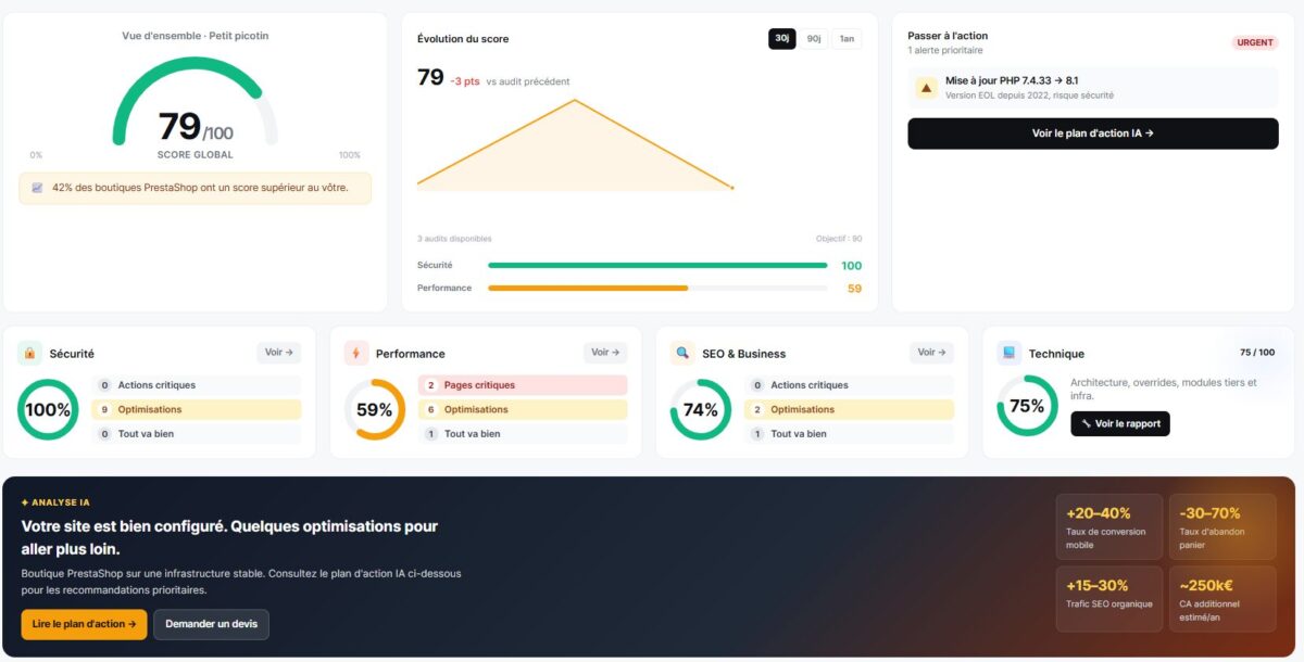 interface Pro Active scan performances Prestashop